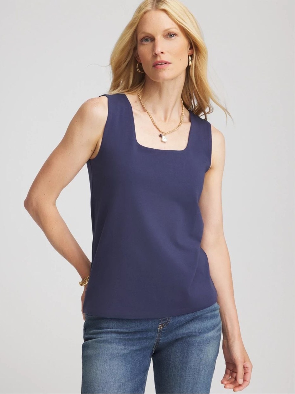 Chico's ContourCotton Deep Navy Square-Neck Tank